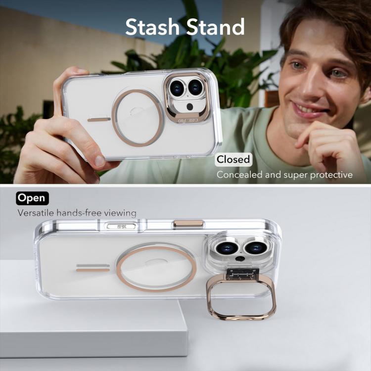 Funda para iPhone 16 con marco de lente MagSafe transparente y brillante (azul)