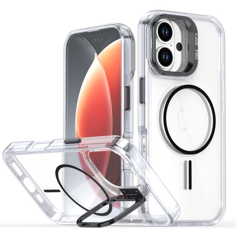 Funda para iPhone 16 con marco de lente MagSafe transparente y brillante (negro)