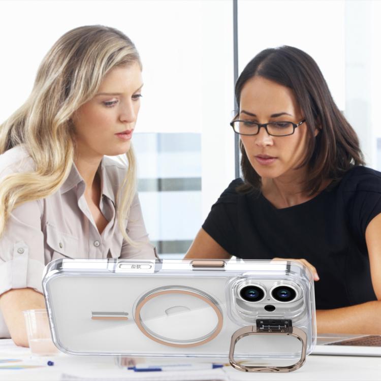 Funda para iPhone 16 con marco de lente MagSafe transparente y brillante (negro)
