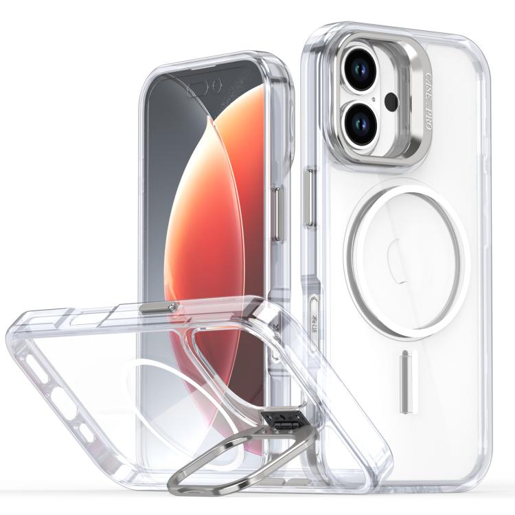 Funda para iPhone 16 con marco de lente MagSafe transparente y brillante (blanco)