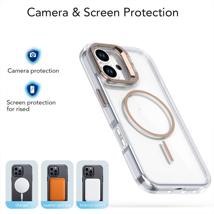 Funda para iPhone 16 con marco de lente MagSafe transparente y brillante (blanco)