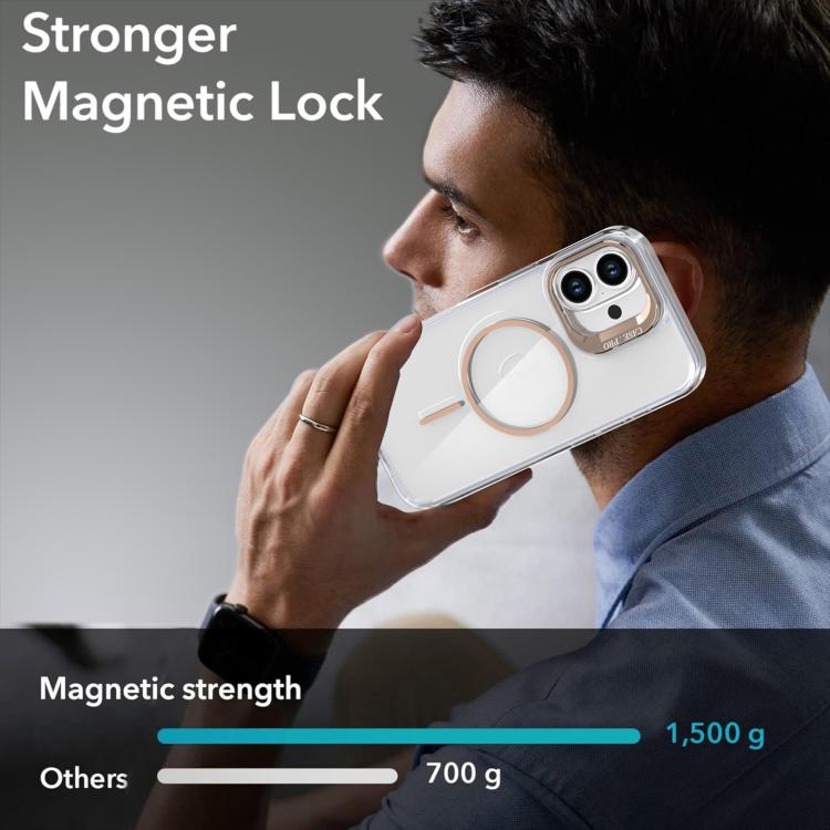 Funda para iPhone 16 con marco de lente MagSafe transparente y brillante (blanco)