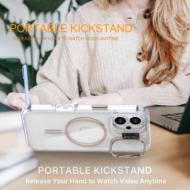 Funda para iPhone 16 con marco de lente MagSafe transparente y brillante (blanco)