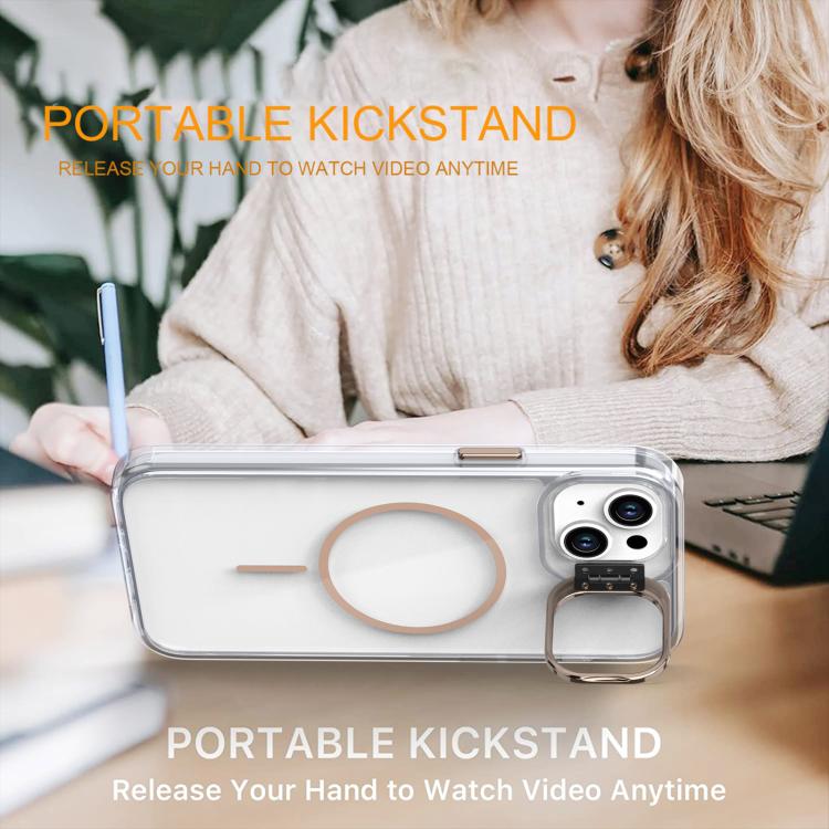Funda para iPhone 15 con marco de lente MagSafe transparente y brillante (blanco)