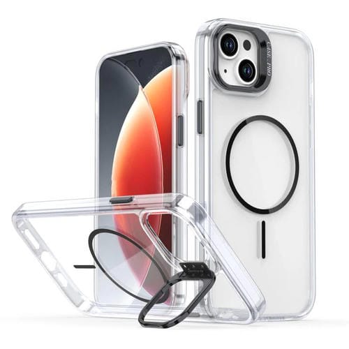 Funda para iPhone 14/13 con marco de lente MagSafe transparente y brillante (negro)