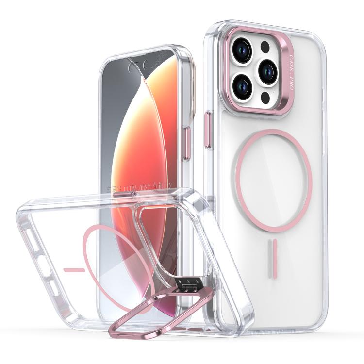 Funda para iPhone 14 Pro, color brillante, transparente, con marco de lente MagSafe (rosa)