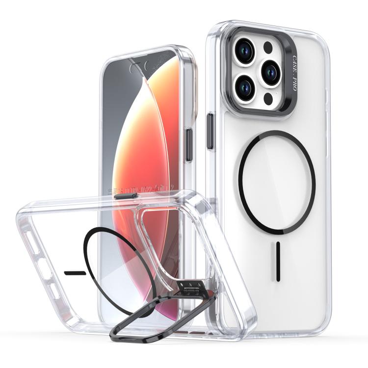 Funda para iPhone 13 Pro con marco de lente MagSafe transparente y brillante (negro)