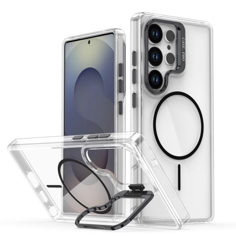 Funda para Samsung Galaxy S23 Ultra/S22 Ultra, color brillante, transparente, con marco de lente MagSafe (negro)
