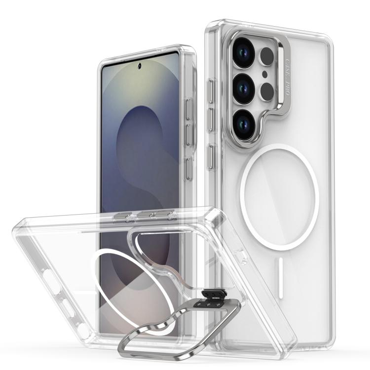 Funda para Samsung Galaxy S23 Ultra/S22 Ultra con marco de lente MagSafe transparente y brillante (blanco)