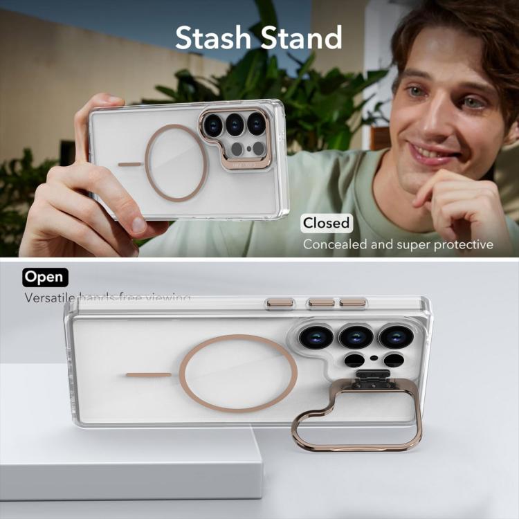 Funda para Samsung Galaxy S23 Ultra/S22 Ultra con marco de lente MagSafe transparente y brillante (blanco)