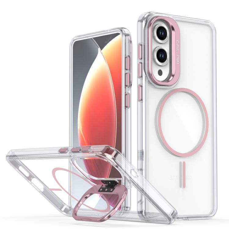 Funda para Samsung Galaxy S25 Edge 5G, color brillante, transparente, con marco de lente MagSafe (rosa)