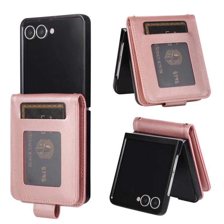 Funda de cuero multifuncional con 3 ranuras para tarjetas para Samsung Galaxy Z Flip7 5G (oro rosa)