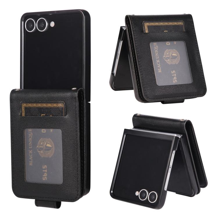 Funda de cuero multifuncional con 3 ranuras para tarjetas para Samsung Galaxy Z Flip7 5G (negro)
