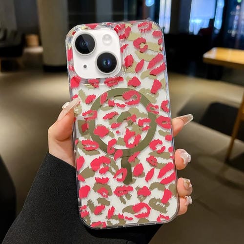 Funda Leopard MagSafe con laminado IMD de doble cara para iPhone 13 (rosa)