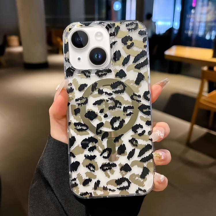 Funda Leopard MagSafe con laminado IMD de doble cara para iPhone 13 (negro y marrón)
