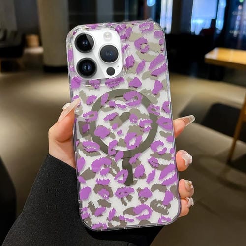 Funda MagSafe Leopard con laminado IMD de doble cara para iPhone 15 Pro Max (morada)