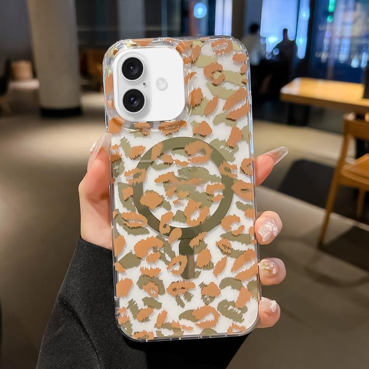 Funda Leopard MagSafe con laminado IMD de doble cara para iPhone 16 (café amarillo)