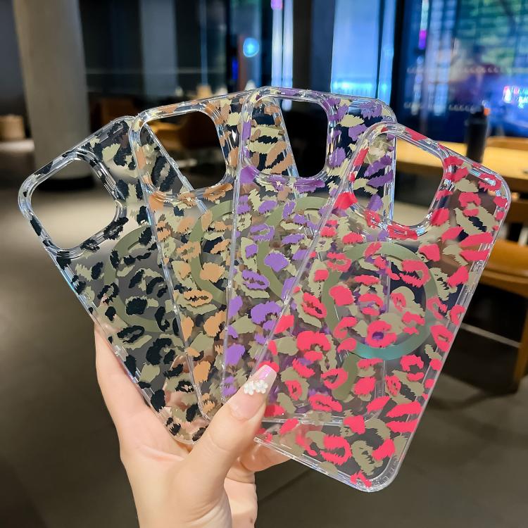 Funda para iPhone 15 Pro Leopard MagSafe con laminado IMD de doble cara (negro y marrón)
