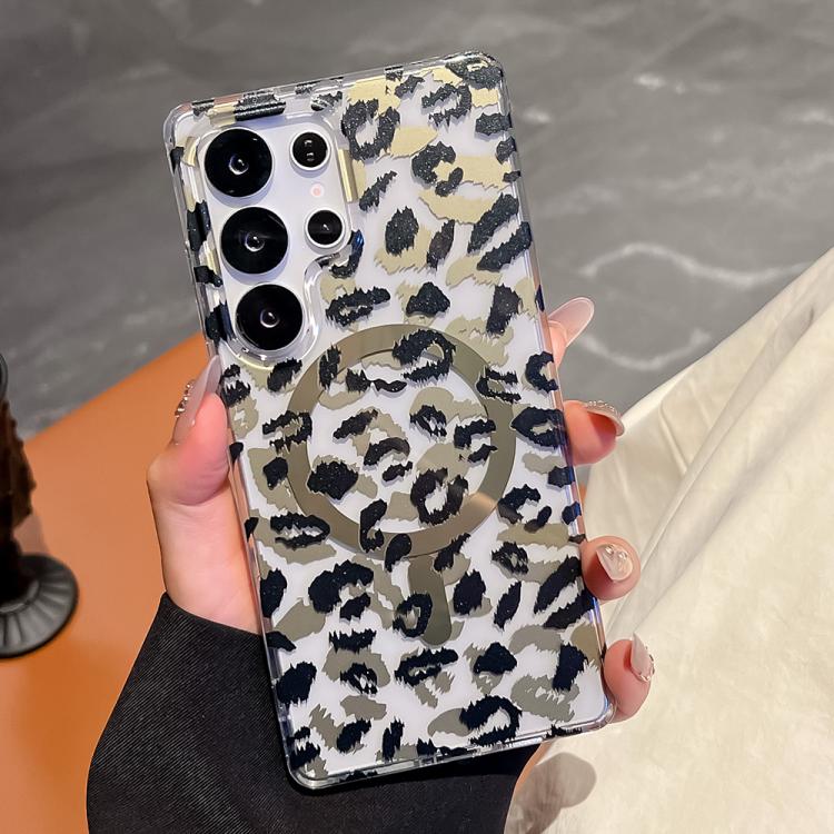 Funda para Samsung Galaxy S24 Ultra 5G Leopard MagSafe con laminado IMD de doble cara (negro y marrón)