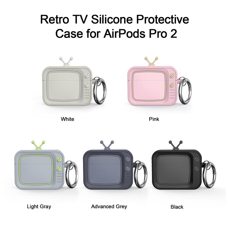 Funda protectora de silicona para auriculares AirPods Pro 2 Retro TV Bluetooth (blanca)