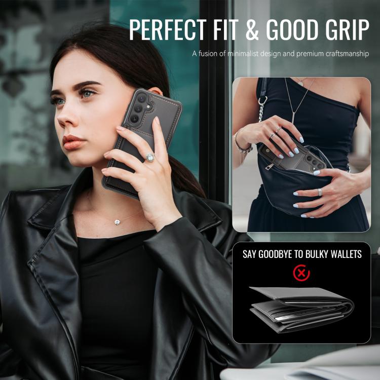 Funda de cuero con hebilla magnética para Samsung Galaxy S24+ 5G JEEHOOD J09, con ranuras para tarjetas, MagSafe, RFID (negro)
