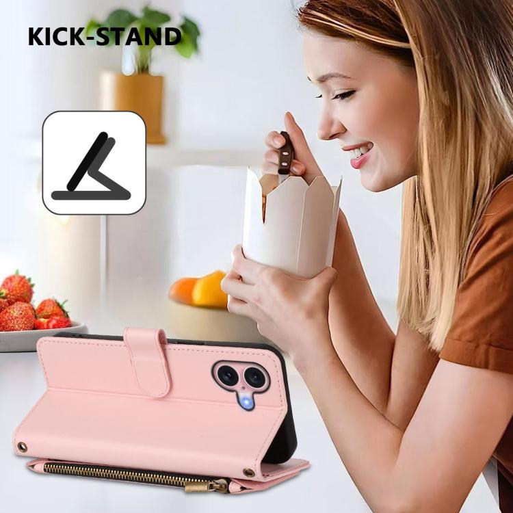 Funda de cuero con cremallera para iPhone 16, diseño de mariposas, flores y amor (rosa)