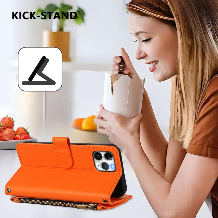 Funda de cuero con cremallera para iPhone 11 Pro, diseño de mariposas, flores y amor (naranja)