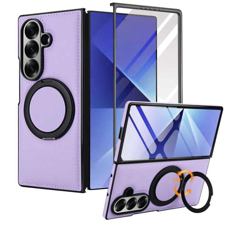 Funda de cuero plegable con soporte giratorio y película MagSafe para Samsung Galaxy Z Fold7 5G (morado claro)