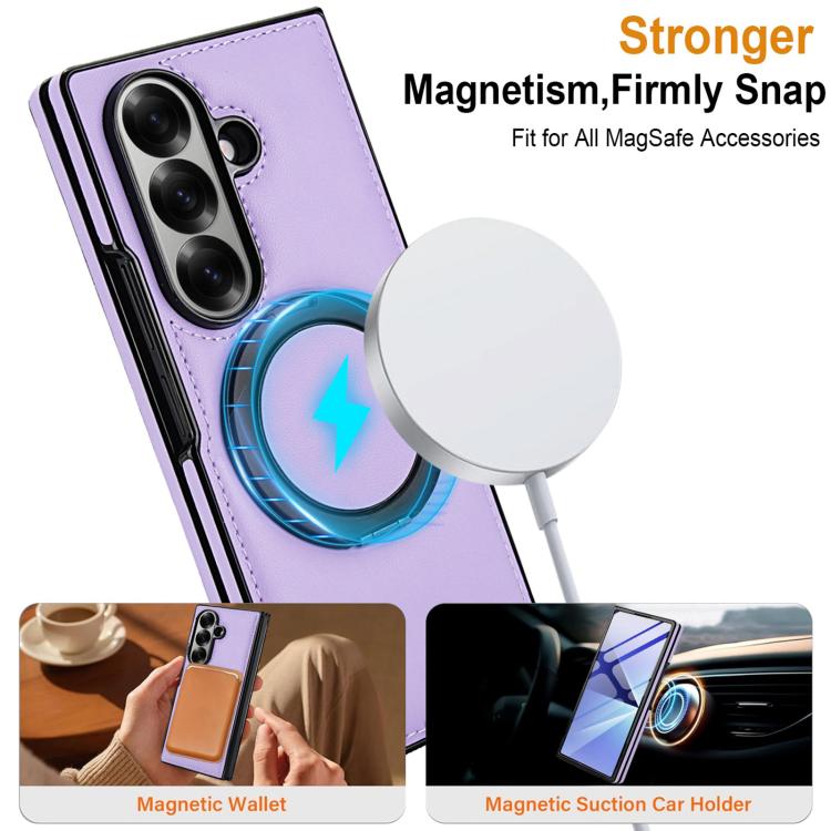 Funda de cuero plegable con soporte giratorio y película MagSafe para Samsung Galaxy Z Fold7 5G (morado claro)