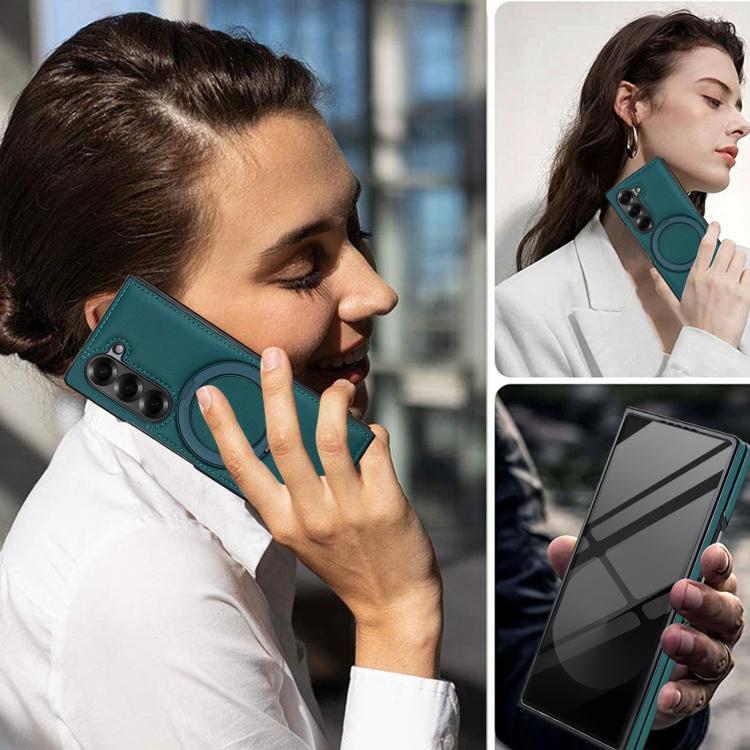 Funda de cuero plegable con soporte giratorio y película MagSafe integrada para Samsung Galaxy Z Fold6 (verde)