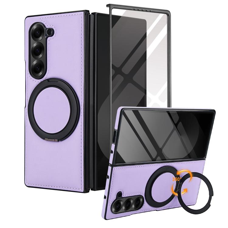 Funda de cuero plegable con soporte giratorio y película MagSafe integrada para Samsung Galaxy Z Fold6 (morado claro)
