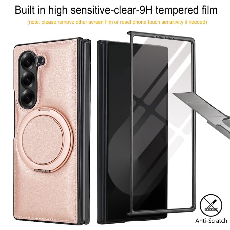 Funda de cuero plegable con soporte giratorio y película MagSafe integrada para Samsung Galaxy Z Fold5 (oro rosa)