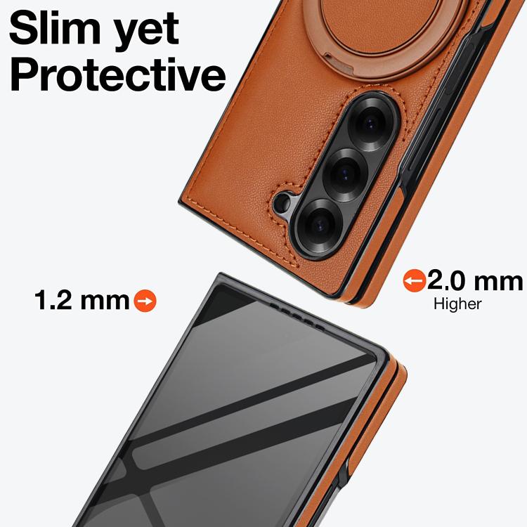 Funda de cuero plegable con soporte giratorio y película MagSafe integrada para Samsung Galaxy Z Fold5 (marrón)