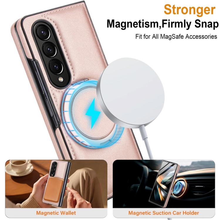 Funda de cuero plegable con soporte giratorio y película MagSafe integrada para Samsung Galaxy Z Fold4 (oro rosa)