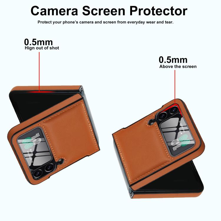 Funda de cuero plegable con soporte giratorio y película MagSafe integrada para Samsung Galaxy Z Flip3 5G (marrón)