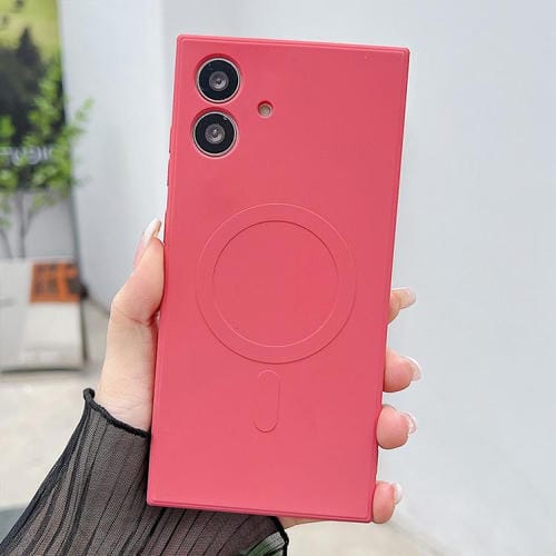 Funda magnética MagSafe de silicona líquida de color sólido para Samsung Galaxy A06 4G/5G (rojo camelia)