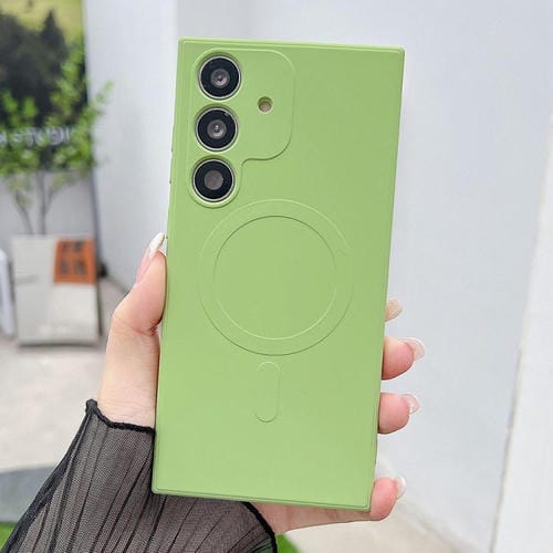 Funda magnética MagSafe de silicona líquida de color sólido para Samsung Galaxy A26 5G (verde matcha)
