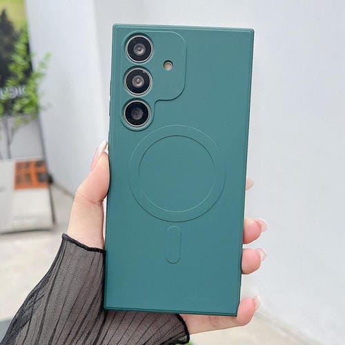 Funda magnética MagSafe de silicona líquida de color sólido para Samsung Galaxy A35 5G (verde oscuro)