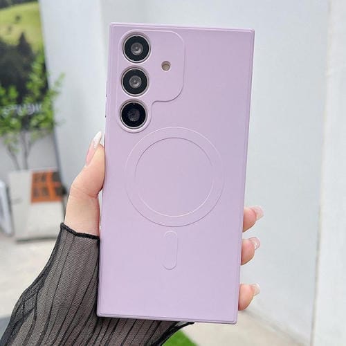 Funda magnética MagSafe de silicona líquida de color sólido para Samsung Galaxy A55 5G (morado hierba)
