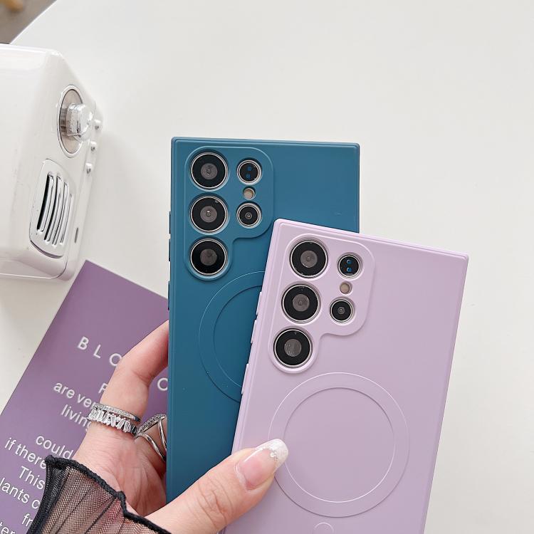 Funda magnética MagSafe de silicona líquida de color sólido para Samsung Galaxy A26 5G (morado hierba)