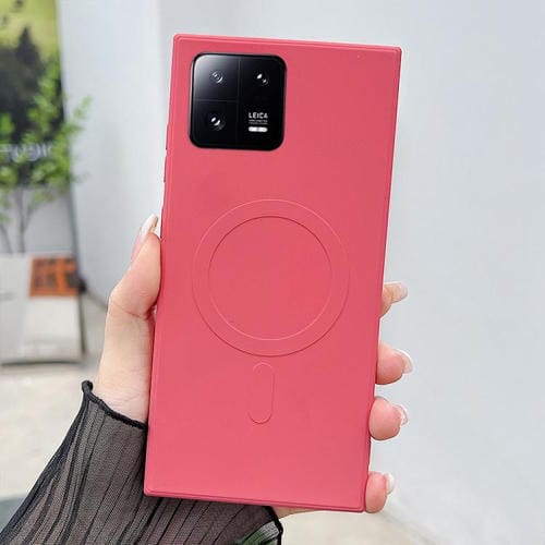 Funda magnética MagSafe de silicona líquida de color sólido para Xiaomi 13 Pro (rojo camelia)