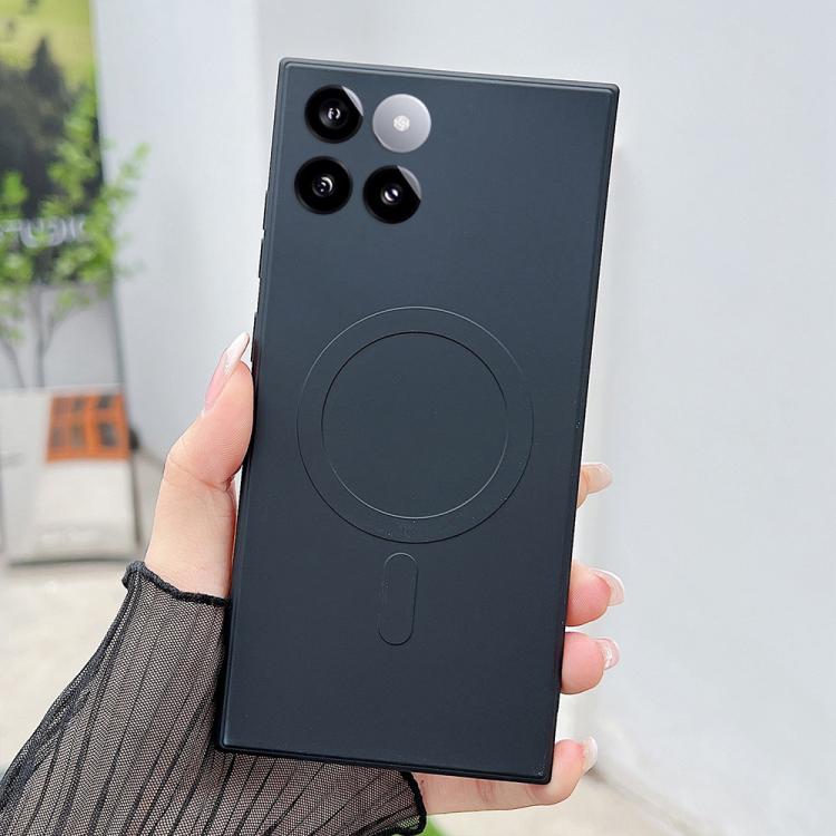 Funda magnética MagSafe de silicona líquida de color sólido para Xiaomi 14 (negra)
