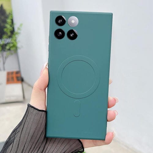 Funda magnética MagSafe de silicona líquida de color sólido para Xiaomi 14 (verde oscuro)