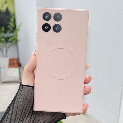 Funda magnética MagSafe de silicona líquida de color sólido para Xiaomi 15 (rosa)