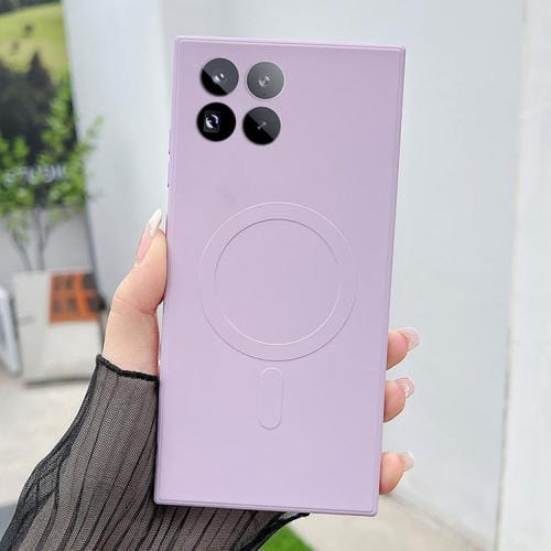 Funda magnética MagSafe de silicona líquida de color sólido para Xiaomi 15 Pro (morado hierba)