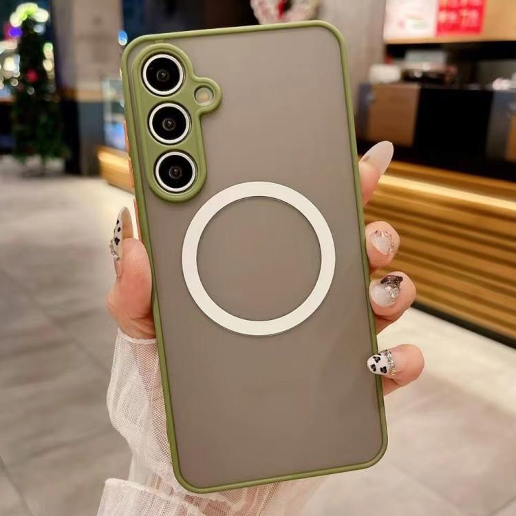 Funda MagSafe con diseño de ojo de halcón para Samsung Galaxy A05s (verde militar)