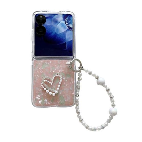 Funda para Xiaomi Mix Flip 2 con textura perlada y diseño de corazón, con pulsera (rosa y verde)