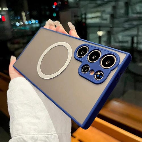 Funda MagSafe con diseño de ojo de águila y textura de piel para Samsung Galaxy S22 Ultra 5G (azul rey)