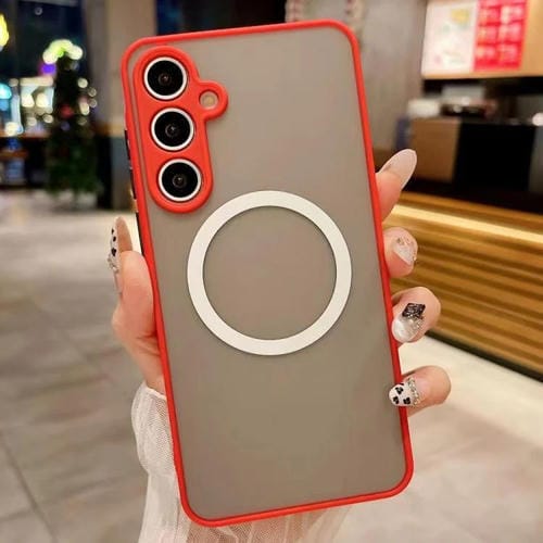 Funda MagSafe con diseño de ojo de águila y tacto suave para Samsung Galaxy S25 5G (roja)