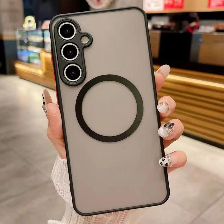 Funda MagSafe con diseño de ojo de águila y textura para Samsung Galaxy S25+ 5G (negra)